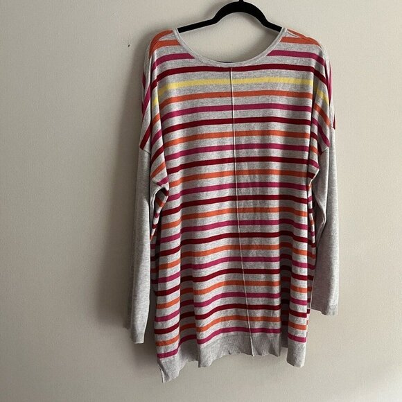 Lane Bryant Women Plus SZ 22/24 Light Gray/Pink/Yellow Striped V-Neck Sweater - Picture 8 of 8
